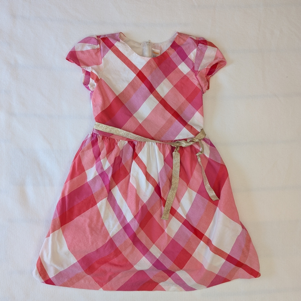 Gymboree Pink Plaid Dress with Gold Accent
